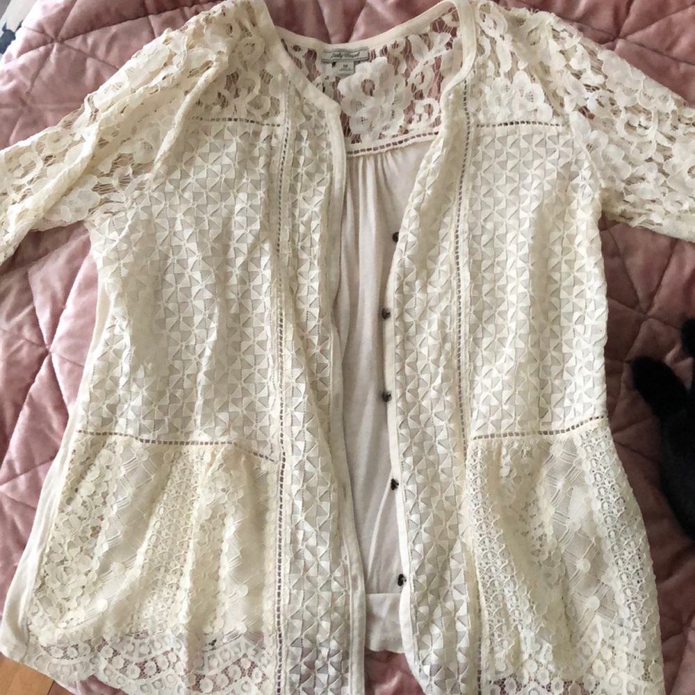 Lucky brand white lace cardigan/blouse